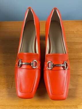 Women's Orange Synthetic Square Toe Pump Heels Slip On Buckle  US 12, EU 42/43